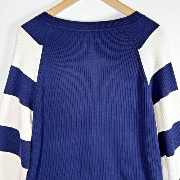 Anthropologie Maeve 3X Ribbed Stripe Cardigan Sweater Navy White Button Front - Picture 5 of 11